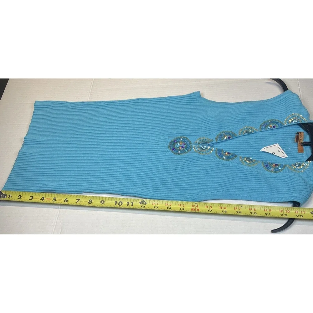 Belldini® Blue Rib Knit Stretch Sleeveless Top W/ Colorful Rhinestones Size XL‎